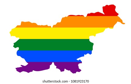 LGBT flag map of Slovenia. Vector rainbow map of Slovenia in colors of LGBT (lesbian, gay, bisexual, and transgender) pride flag.