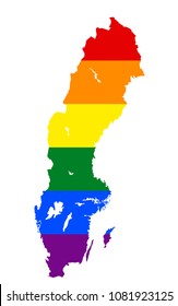 LGBT flag map of Sweden. Vector rainbow map of Sweden in colors of LGBT (lesbian, gay, bisexual, and transgender) pride flag.