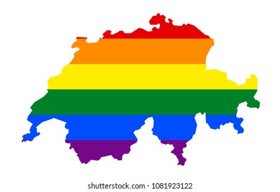 LGBT flag map of Switzerland. Vector rainbow map of Switzerland in colors of LGBT (lesbian, gay, bisexual, and transgender) pride flag.