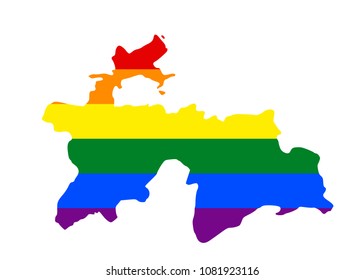 LGBT flag map of Tajikistan. Vector rainbow map of Tajikistan in colors of LGBT (lesbian, gay, bisexual, and transgender) pride flag.