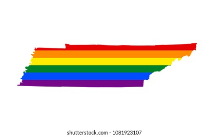 LGBT flag map of Tennessee. Vector rainbow map of Tennessee in colors of LGBT (lesbian, gay, bisexual, and transgender) pride flag.