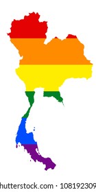 LGBT flag map of Thailand. Vector rainbow map of Thailand in colors of LGBT (lesbian, gay, bisexual, and transgender) pride flag.