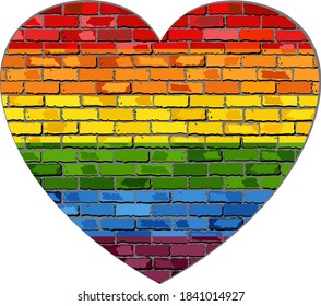 LGBT flag on a brick wall heart shape - Illustration, 
Symbol of gay and lesbian love