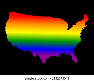 LGBT flag on US map,on black background, vector