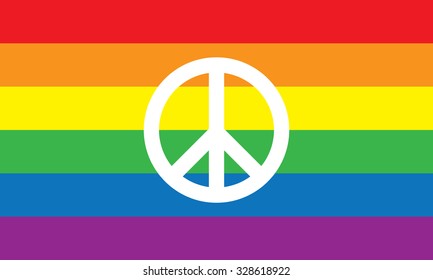 Lgbt flag with peace symbol . Vector illustration