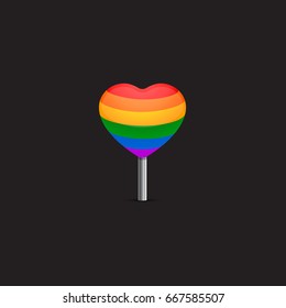 LGBT flag pin icon in the shape of heart. Vector illustration