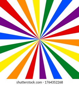 LGBT flag. Rainbow background. Abstract sunburst or sunbeams pattern for use in LGBTQI Pride Event, LGBT Pride Month, Gay Pride Symbol. Design graphic element is saved as a vector illustration.