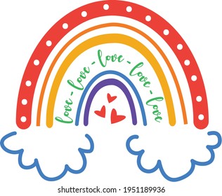 LGBT Flag Rainbow Vector Illustration, Pride Day Design, Boho Rainbow Clipart