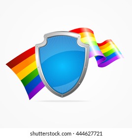 Lgbt Flag and Shield Isolated on White Background.Symbol Of Protection. Vector illustration