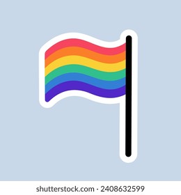 LGBT flag sicker. Rainbow colored flag. LGBT sticker in doodle style. LGBTQ, LGBT pride community Symbol. LGBT banner. Vector illustration.