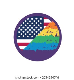 LGBT flag and USA flag in circle shape. Vector