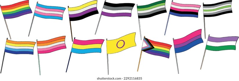 Banderas LGBT, mes del orgullo, homosexual, gay, lesbiana, bisexual, transgénero, aromática, asexual, pansexual, no binaria, de género, queer