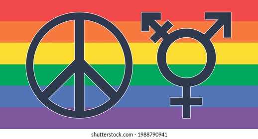 LGBT. Ilustración plana de la paz LGBT e icono vector para la web. Símbolo transgénero arcoiris - símbolo transgénero arcoiris colorido con franjas horizontales.