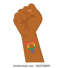 LGBT. Flat illustration of LGBT vector icon for web. Rainbow Transgender Symbol. Man black hand with lgbt tattoo.
