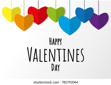 LGBT folding paper heart rainbow colors with Happy Valentines Day text