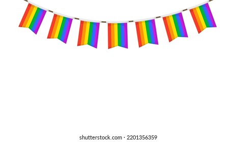 LGBT garland. Rainbow color pennants chain. Party bunting decoration. Celebration flags for pride decor. Footer and banner background