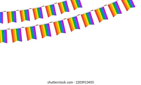 LGBT garland. Rainbow color pennants chain. Party bunting decoration. Celebration flags for pride decor. Footer and banner background