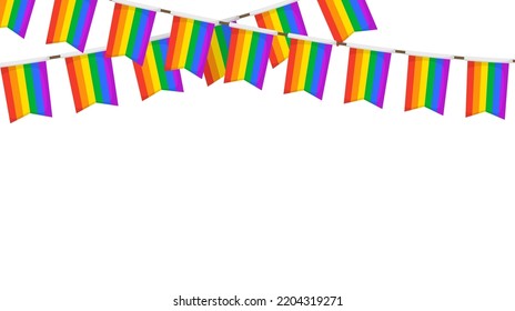 LGBT garland. Rainbow color pennants chain. Party bunting decoration. Celebration flags for pride decor. Footer and banner background