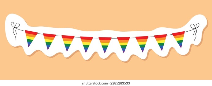LGBT garland, rainbow color pennants chain, party bunting decoration, celebration flags for pride decor, vector design element