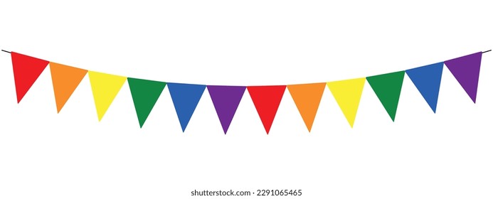 LGBT garland, rainbow color pennants chain, party bunting vector decoration, triangle flags for pride month decor