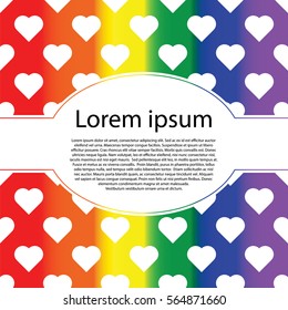 LGBT, gay and lesbian pride greeting card, poster with heart and oval text frame Valentine's Day. Vector illustration