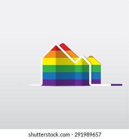 LGBT Gay love concept - Rainbow house icon on white background . Vector Background