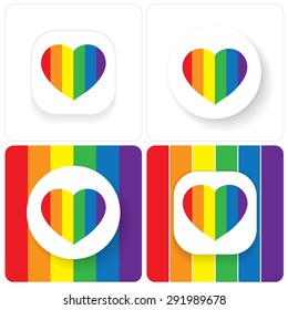 LGBT Gay love concept - Rainbow heart icon on white and rainbow flag background . Vector Background