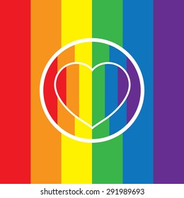 LGBT Gay love concept - Rainbow heart icon on rainbow flag background . Vector Background