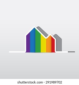 LGBT Gay love concept - Rainbow house icon on white background . Vector Background