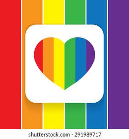 LGBT Gay love concept - Rainbow heart icon on rainbow flag background . Vector Background