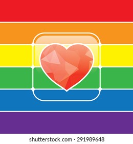 LGBT Gay love concept - Red heart icon on rainbow flag background . Vector Background