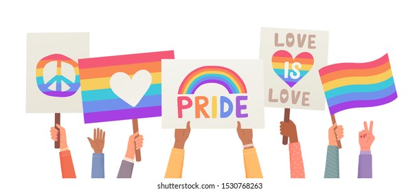 Lgbt Gay Parade Protest Hands Holding Stock Vector (Royalty Free ...