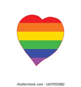 An LGBT gay pride heart in the colors of the rainbow flag isolated on a white backgropund