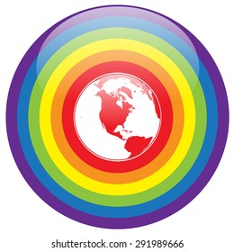 LGBT Gay pride love concept - Circle rainbow lines with colorful heart around earth on white background