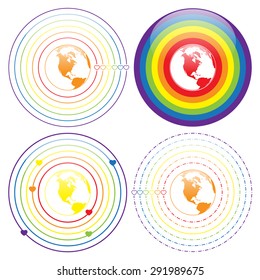 LGBT Gay pride love concept - Circle rainbow lines with colorful heart around earth on white background
