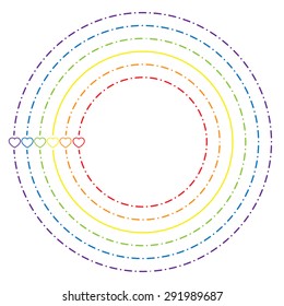 LGBT Gay Pride Love Concept - Circle Rainbow Lines And Dots With Colorful Heart On White Background