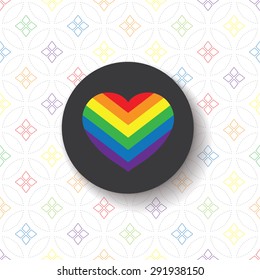 LGBT Gay pride love symbol - Rainbow heart icon and black circle  on colorful geometric background