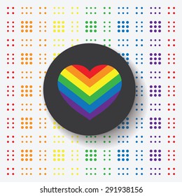 LGBT Gay pride love symbol - Rainbow heart icon and black circle  on colorful geometric background