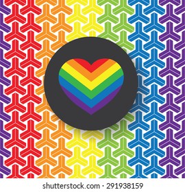 LGBT Gay pride love symbol - Rainbow heart icon and black circle  on colorful geometric background