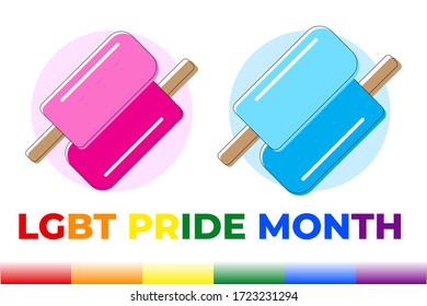 LGBT gay pride month. June lgbtq horizontal post template with rainbow flag. Pink female colorful lesbian concept and blue male gay event celebration isolated on white