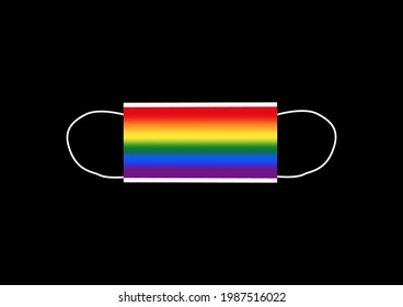 LGBT, gay pride rainbow facemask for covid-19 protection on black background.