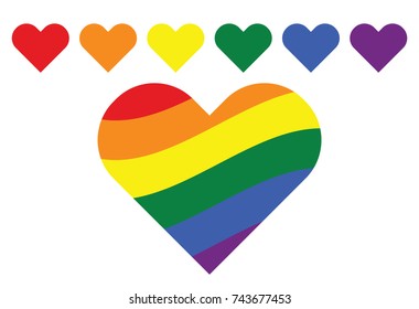 LGBT gay rainbow symbol hearts. Homosexual pride banner illustration.