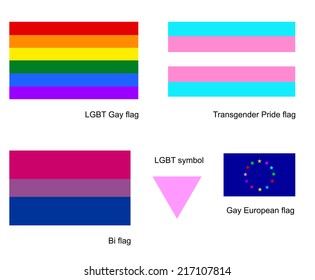 LGBT Gay vector flags icon set, isolated on white background. Transgender flag. Bi flag, bisexual symbol. Lesbian, gay, rights. people diversity. 