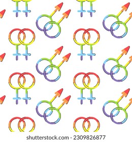 LGBT Gender seamless pattern. Vector pattern with female and male gender symbols doodle style. Sex and love diversity concept. Symbols of LGBT.