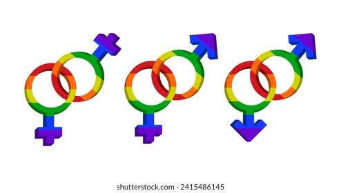 LGBT gender sign. Rainbow colored elements. Pride community. Female and male. Vector illustration.