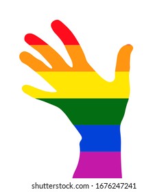 LGBT Hand Print. Vector illustration of a hand painted with the colors of an LGBT community rainbow .