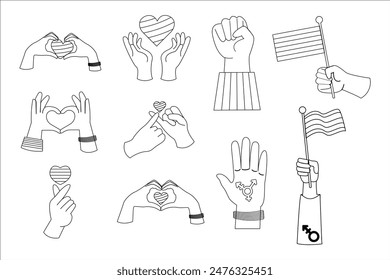 LGBT hands with heart and flag outline 