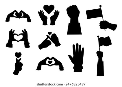 LGBT hands with heart and flag silhouette 