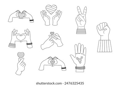 LGBT hands with heart outline 