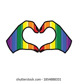 LGBT hands, rainbow heart sign, vector on white background